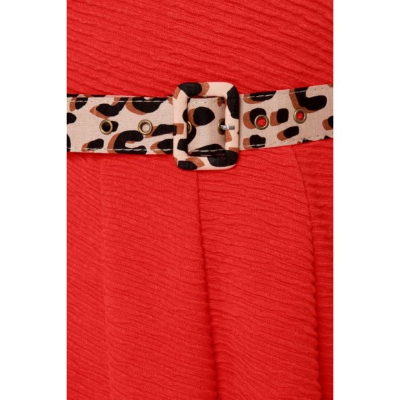 Ark & Co Darling Deneuve Orange Red Dress Leopard Belt Size Large - Picture 3 of 6